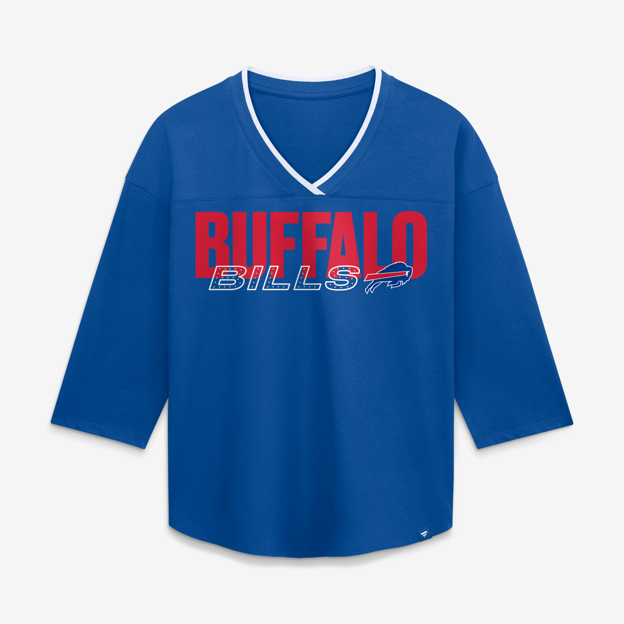 Women's Fanatics Royal Buffalo Bills Plus Size Deceptive Juke 3/4-Sleeve V-Neck T-Shirt