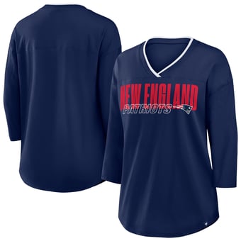 Women's Fanatics Navy New England Patriots Plus Size Deceptive Juke 3/4-Sleeve V-Neck T-Shirt
