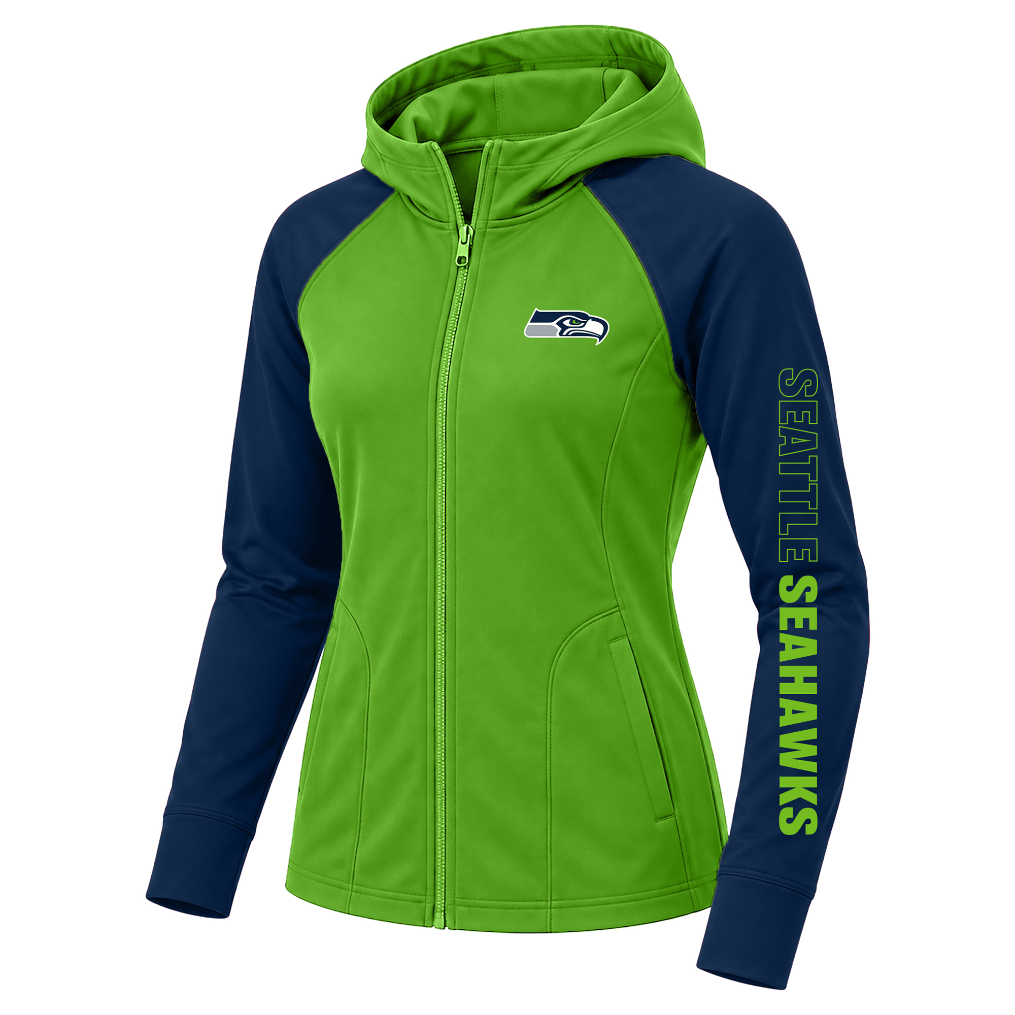 Women's Fanatics Neon Green Seattle Seahawks Plus Size Cornerback Blitz Full-Zip Hoodie