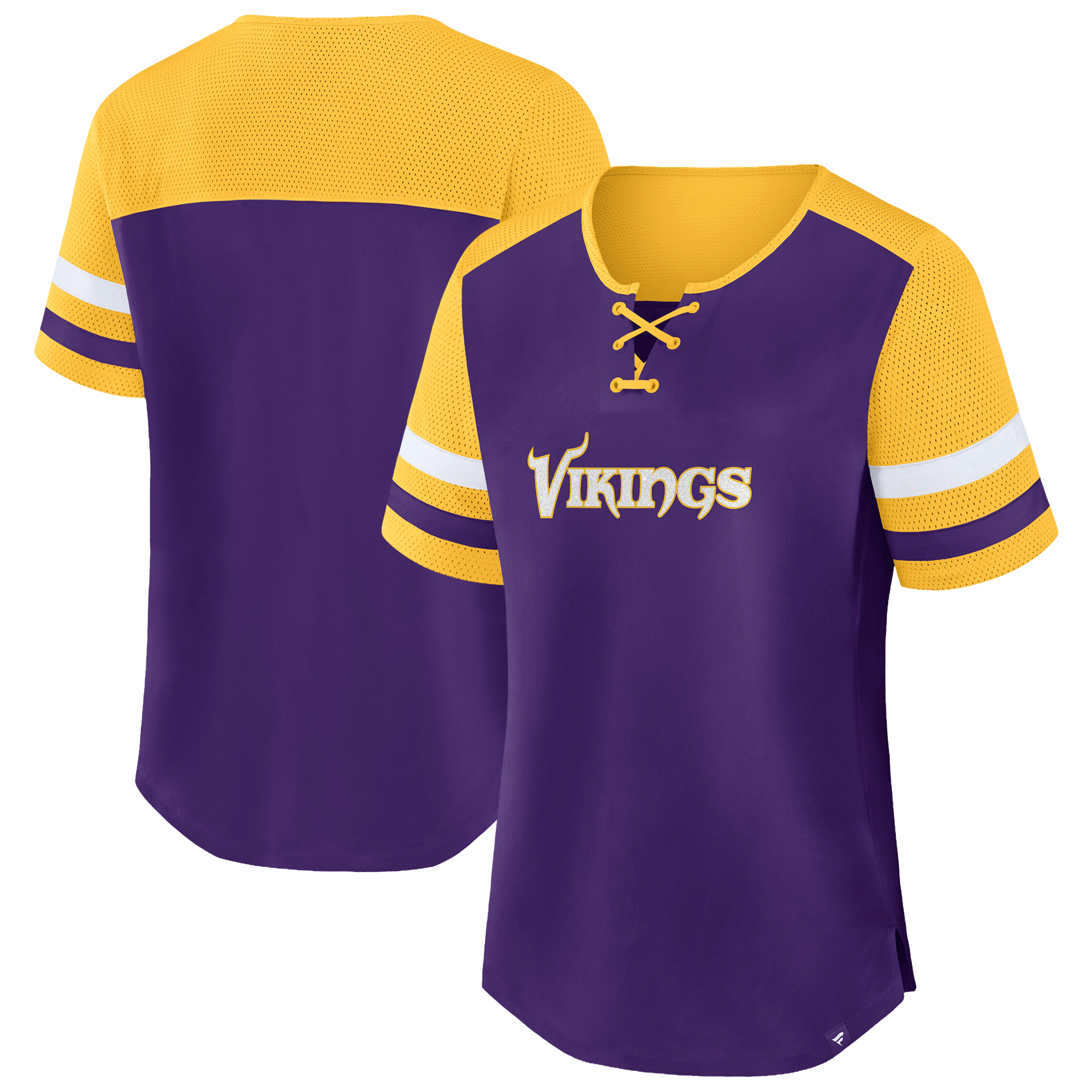 Women's Fanatics Purple/Gold Minnesota Vikings Plus Size Throwback Curl Route Lace-Up T-Shirt
