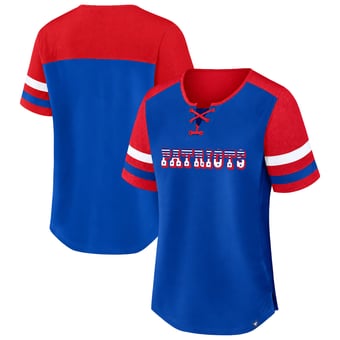 Women's Fanatics Royal/Red New England Patriots Plus Size Throwback Curl Route Lace-Up T-Shirt