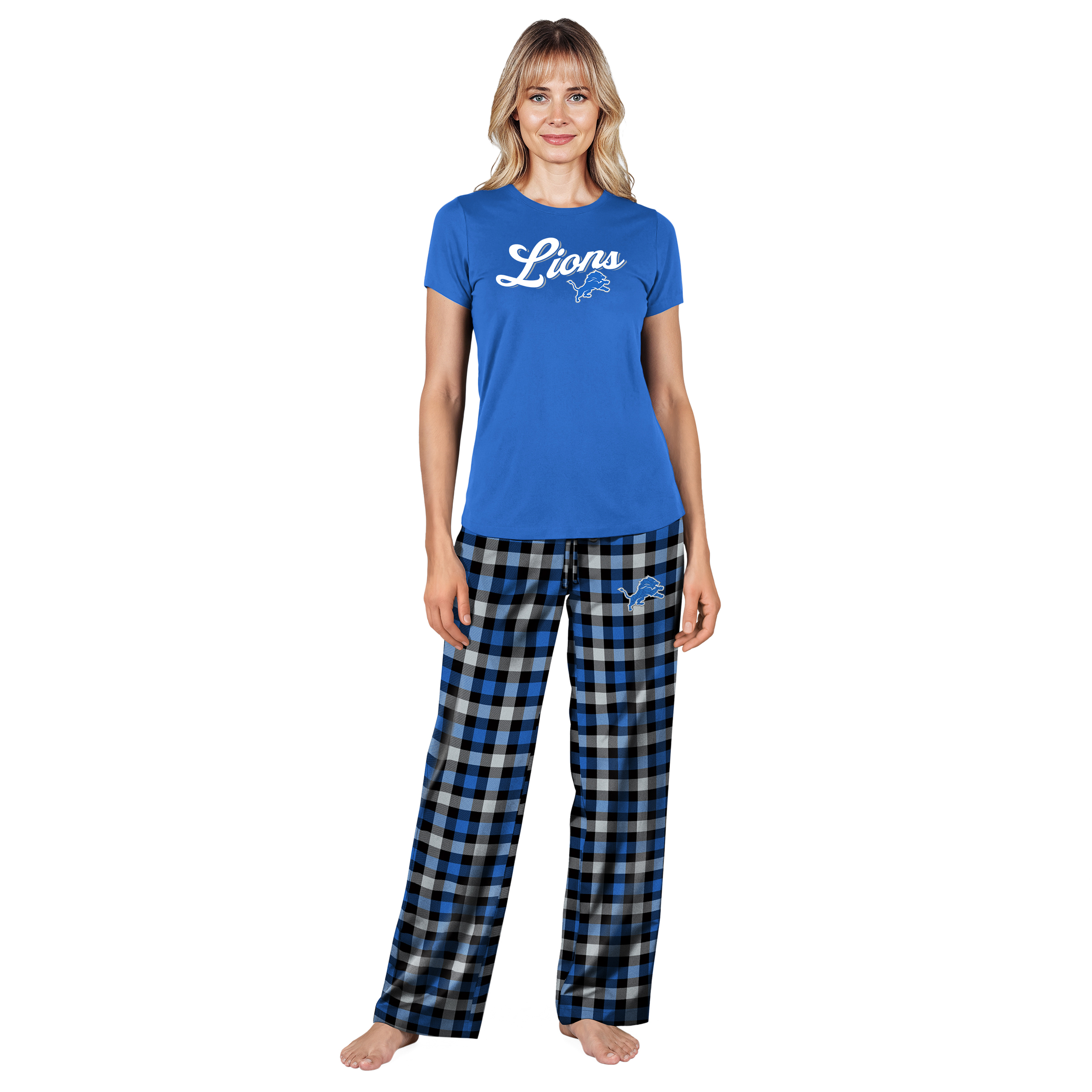 Women's Concepts Sport Blue Detroit Lions Plus Size Highland Sleep Set