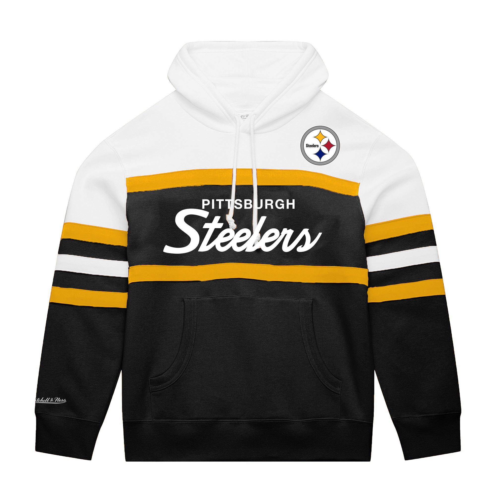 Men's Mitchell & Ness White/Black Pittsburgh Steelers Big & Tall Head Coach Hoodie