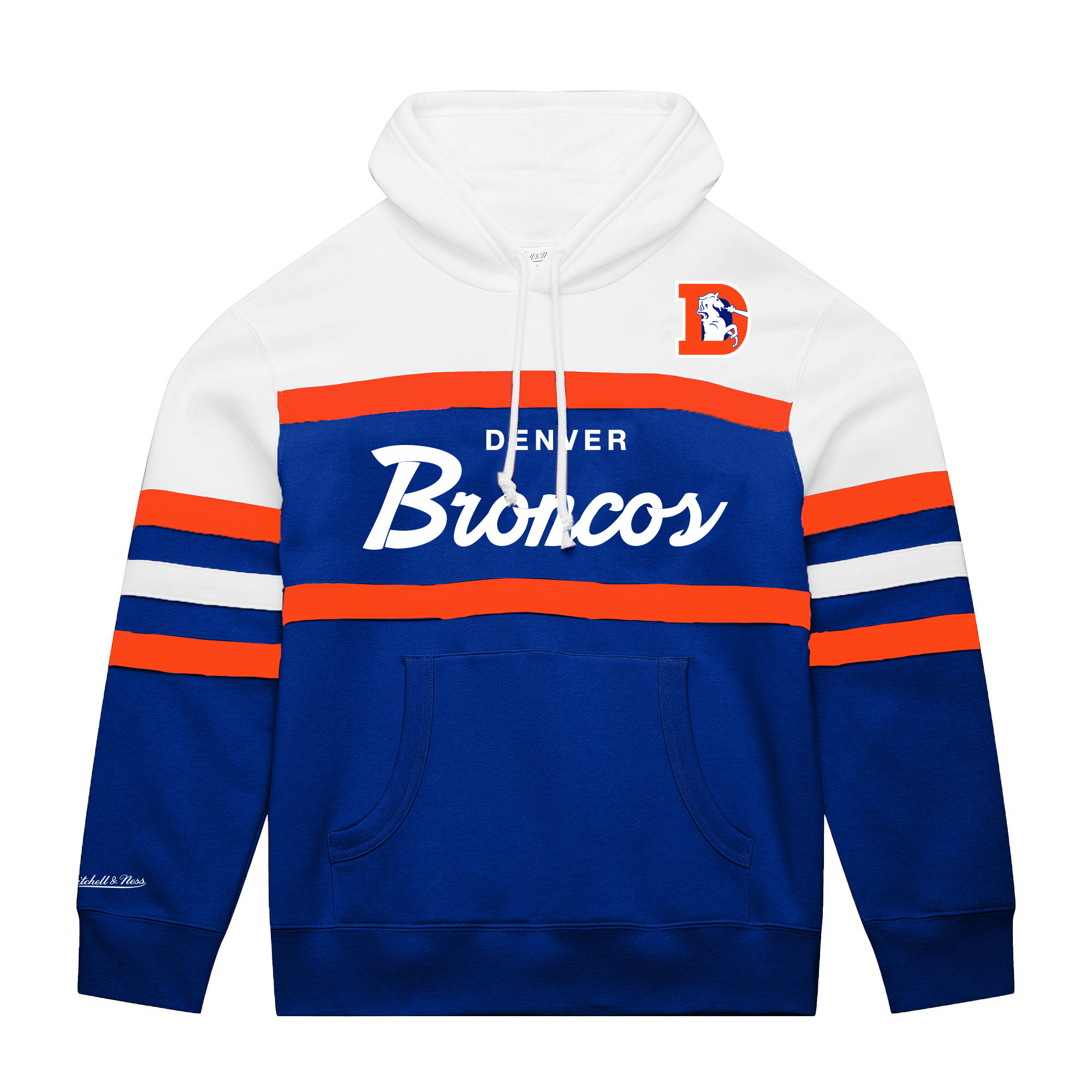 Men's Mitchell & Ness  White/Royal Denver Broncos Big & Tall Head Coach Hoodie