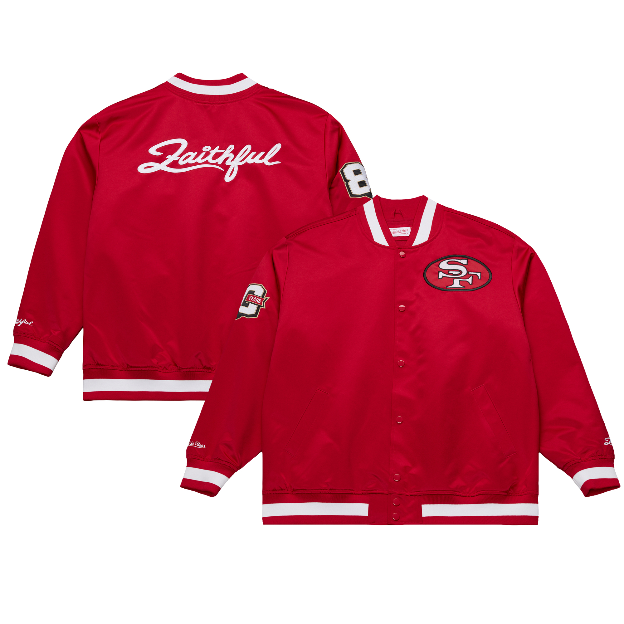Men's Mitchell & Ness Scarlet San Francisco 49ers Big & Tall 80th Anniversary Heavyweight Satin Full-Snap Jacket