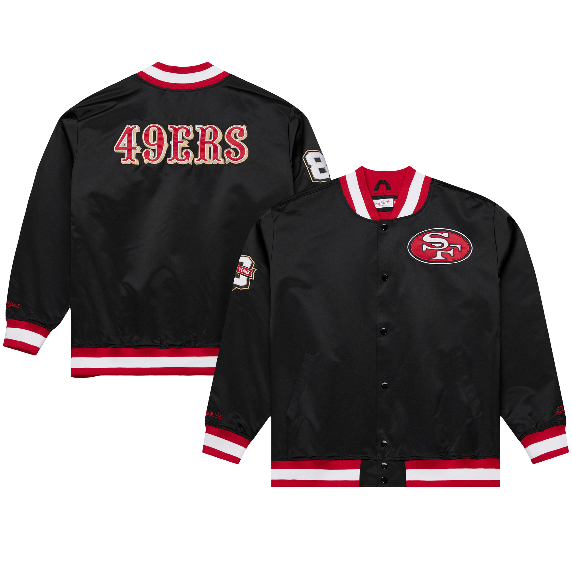Men's Mitchell & Ness Black San Francisco 49ers Big & Tall 80th Anniversary Heavyweight Satin Full-Snap Jacket