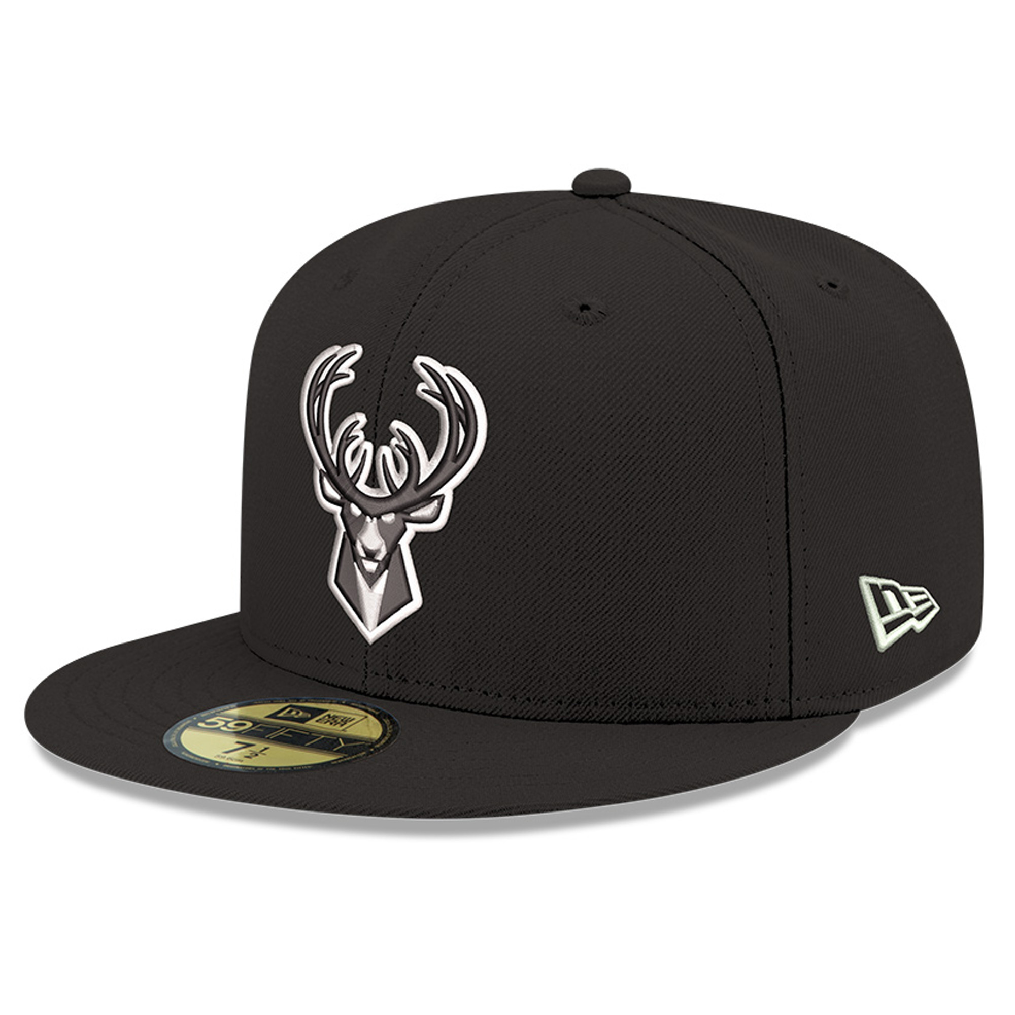 New Era Men's Black Milwaukee Bucks 59FIFTY Fitted Hat - Black, White