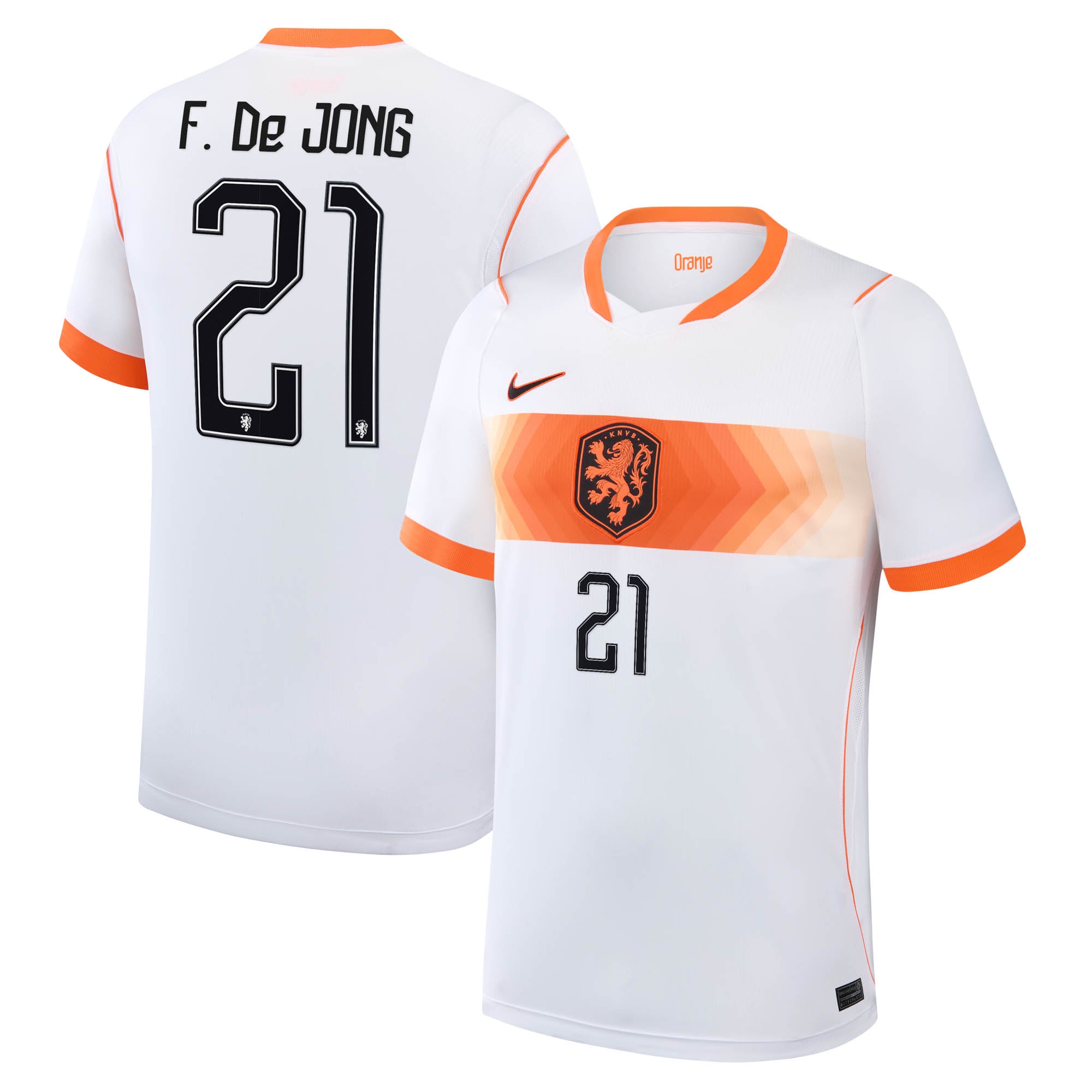 Men's Nike Frenkie de Jong White Netherlands National Team 2026 Away Stadium Replica Jersey
