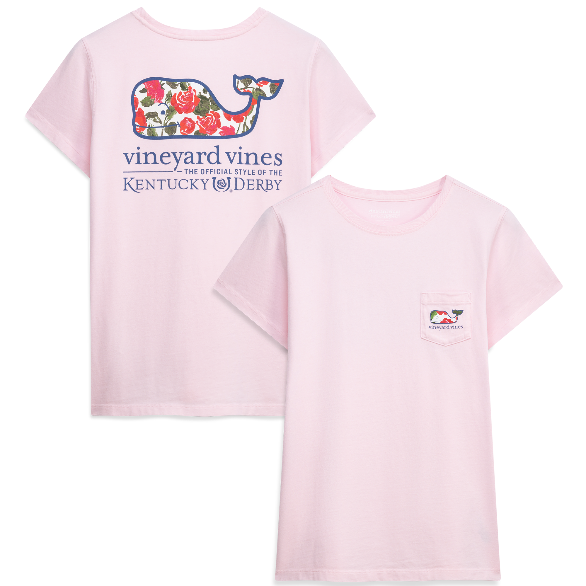 Women's Vineyard Vines  Pink Kentucky Derby Watercolor Rose Whale Fill Pocket T-Shirt