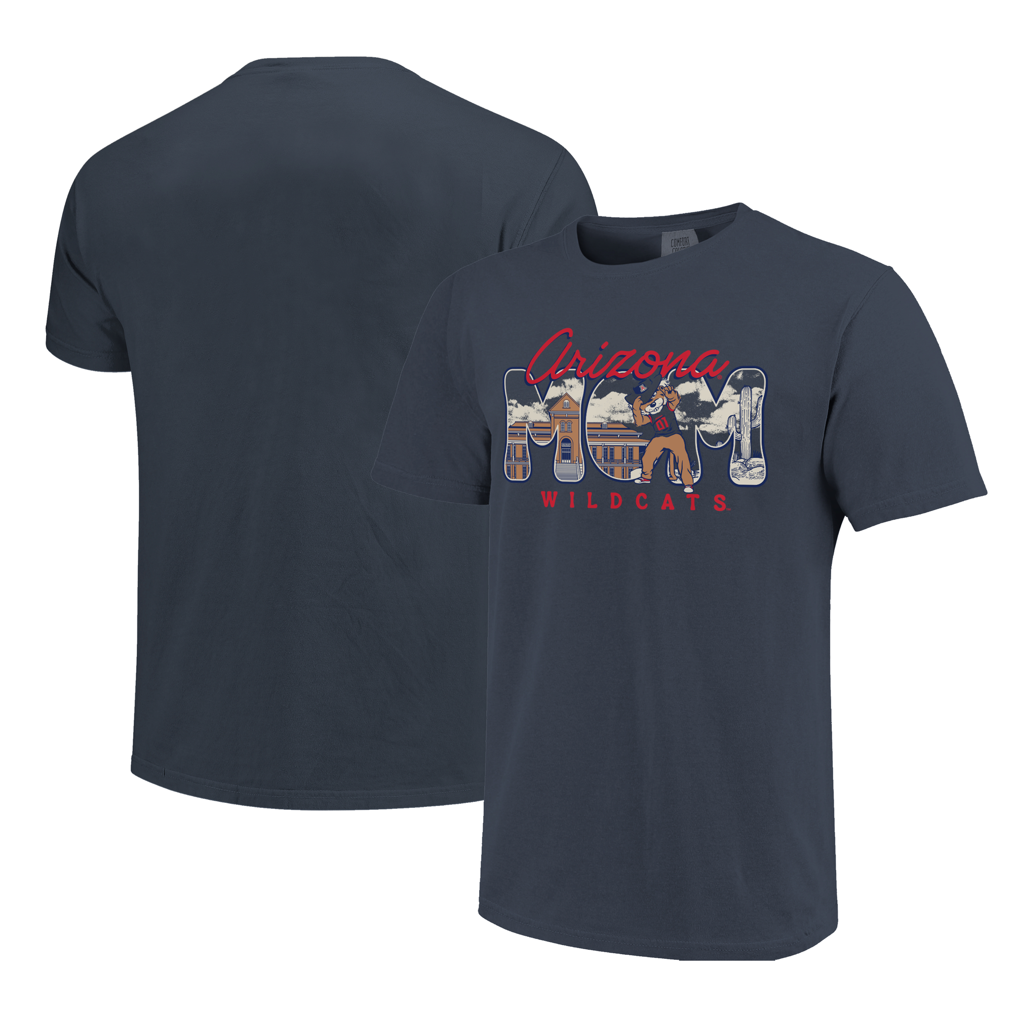 Women's  Denim Arizona Wildcats Comfort Colors Campus Drawing Mom T-Shirt