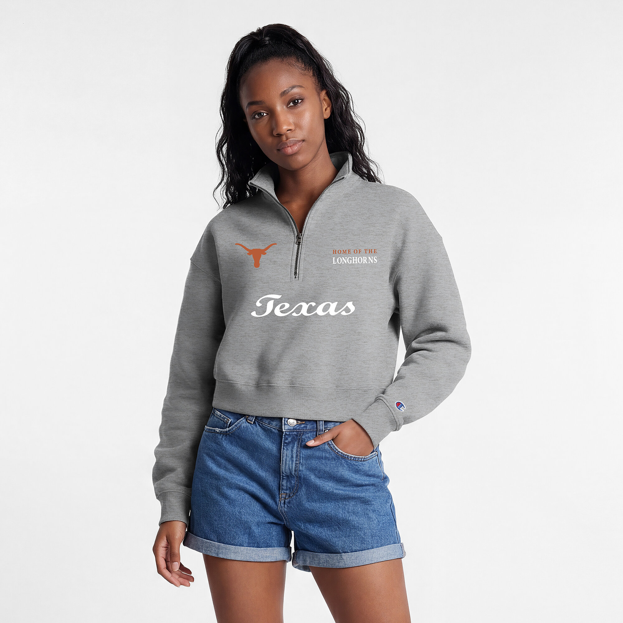 Women’s Champion Gray Texas Longhorns Academic Triumph Quarter-Zip Tri-Blend Pullover