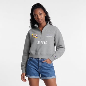 Women's Champion Gray LSU Tigers Academic Triumph Quarter-Zip Tri-Blend Pullover