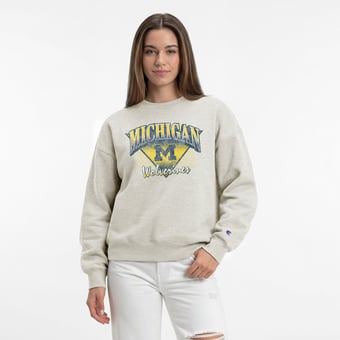 Women's Champion  Oatmeal Michigan Wolverines All-Star Weave Sweatshirt