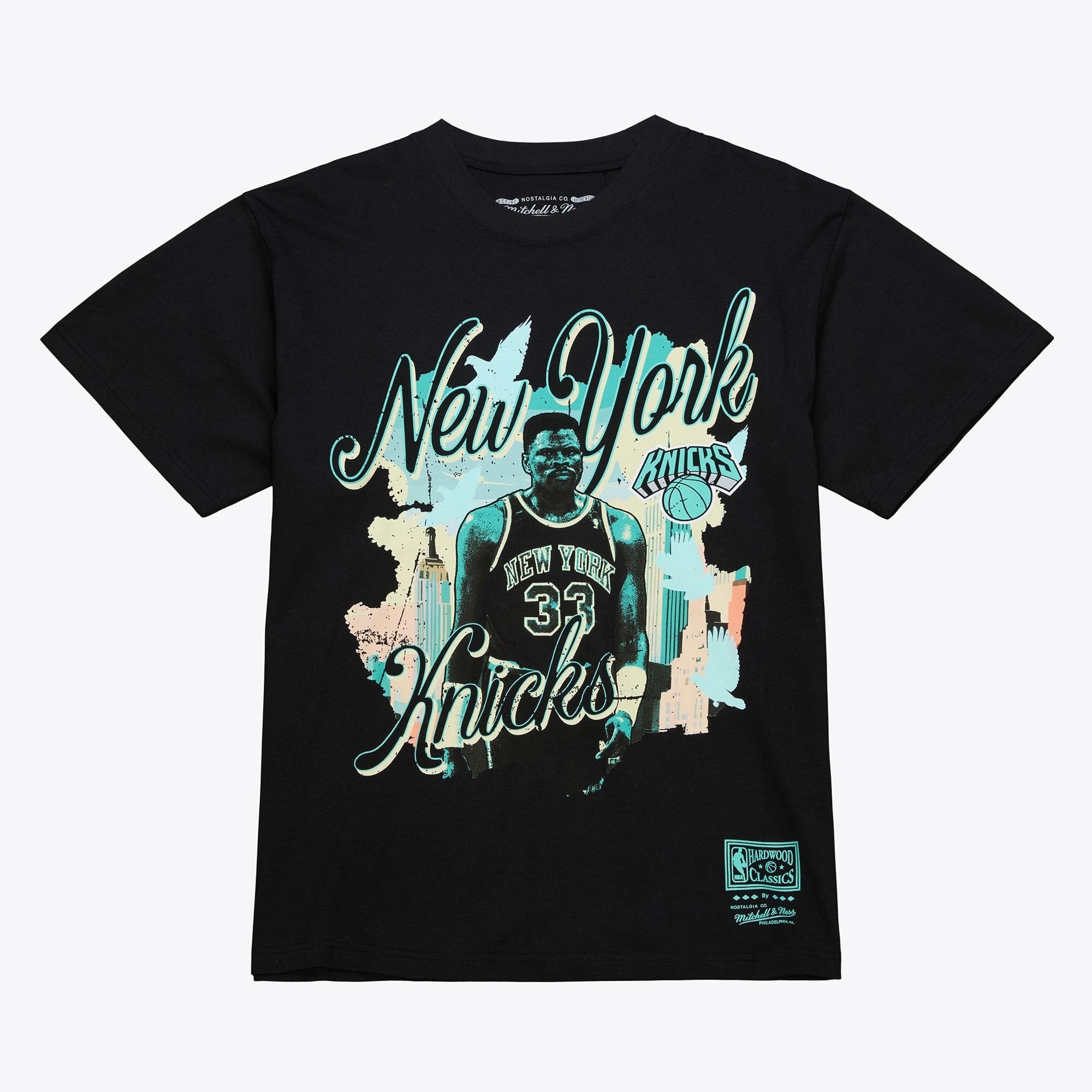 Men's Mitchell & Ness Patrick Ewing Black New York Knicks In the City Player T-Shirt
