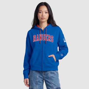 Women's Champion Blue/Red New York Rangers Applique Full-Zip Fleece Hoodie