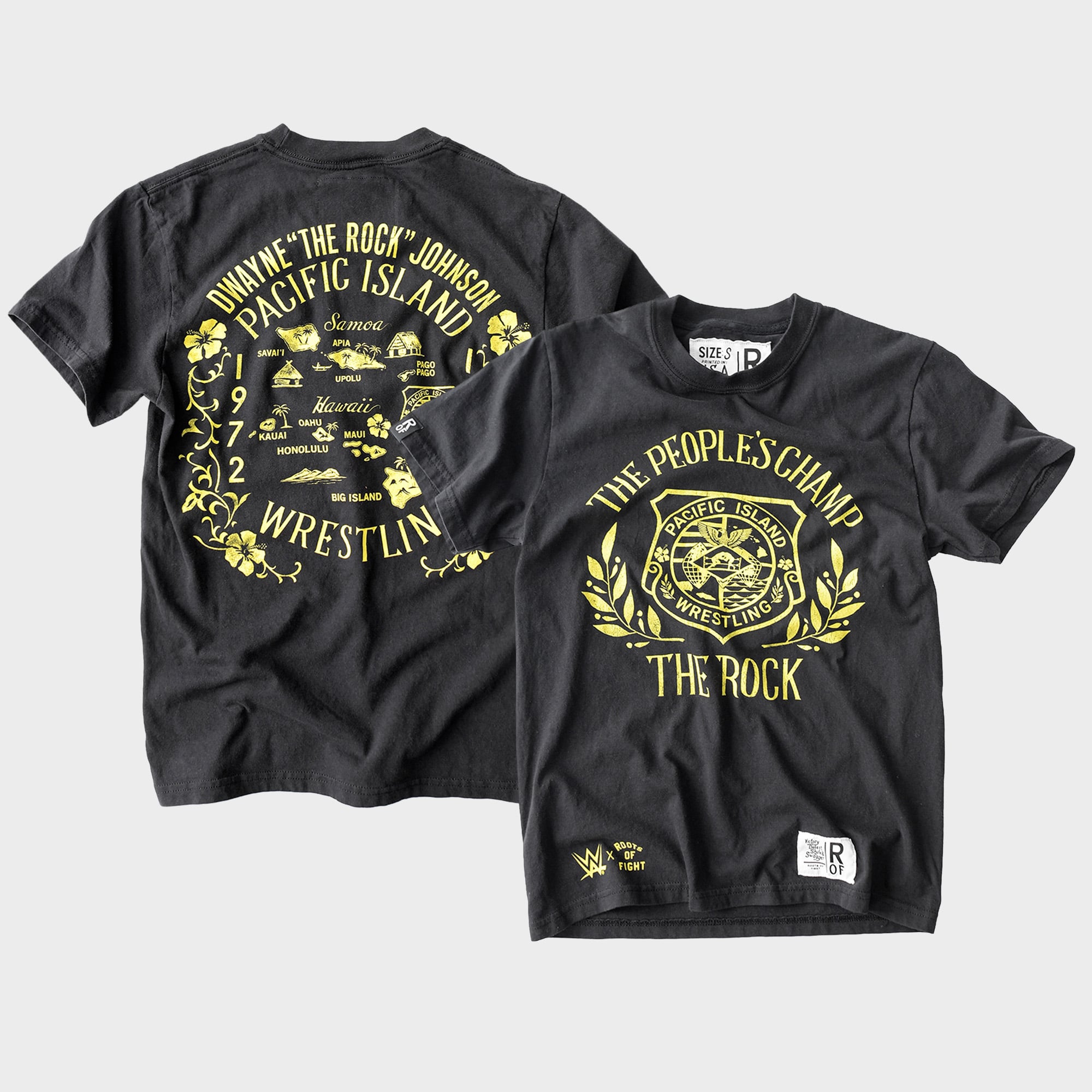 Men's Roots of Fight  Black The Rock People's Champ Black Midweight T-Shirt