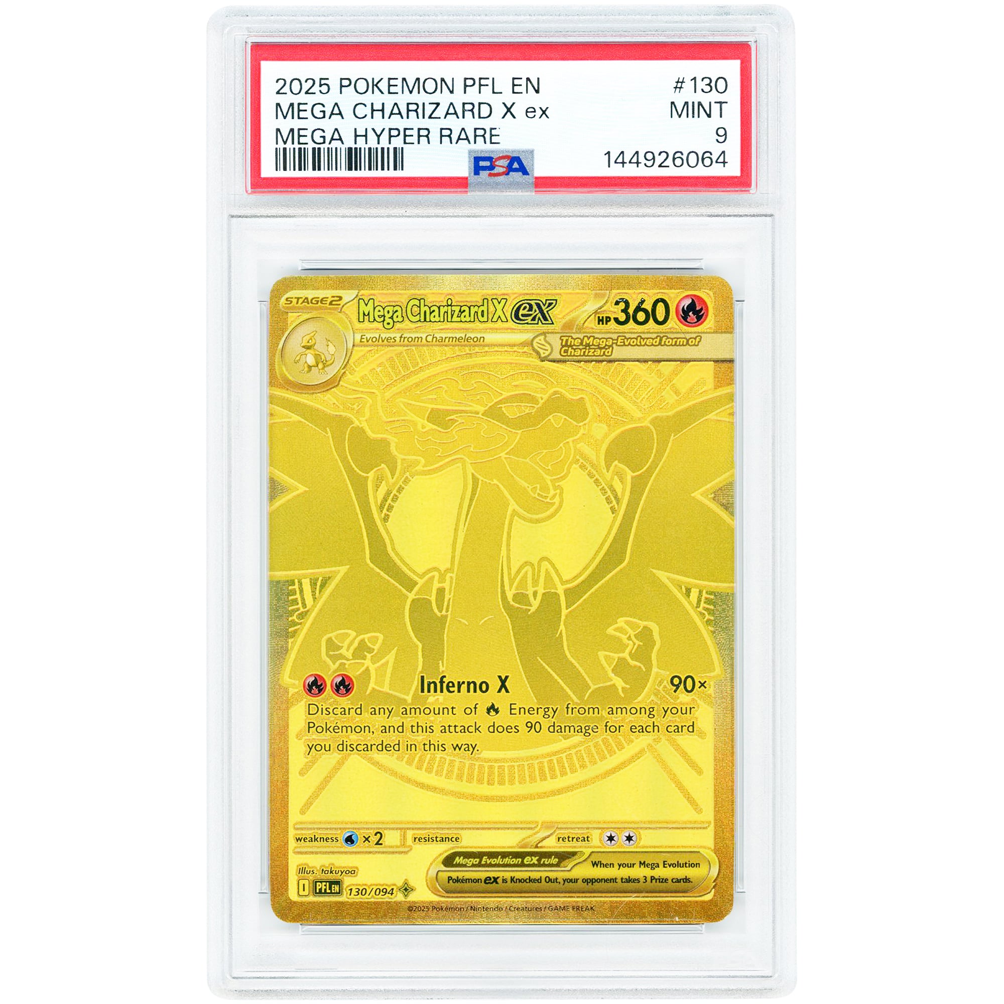 Mega Charizard X EX 2025 Pokemon Phantasmal Flames Mega Hyper Rare #130 PSA Authenticated 9 Card