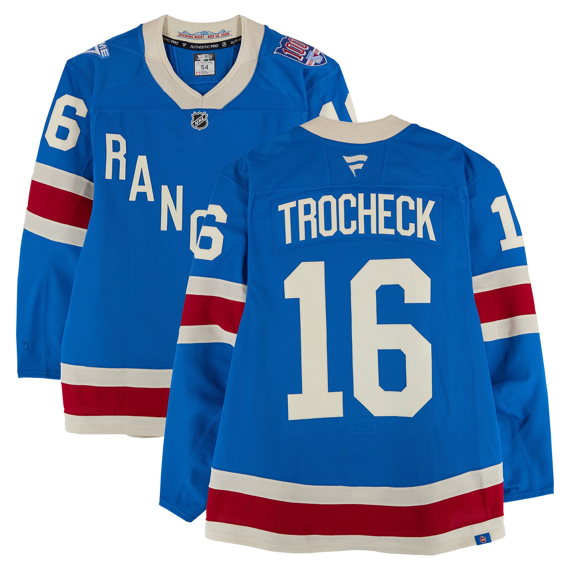 Vincent Trocheck New York Rangers Game-Used #16 Blue Centennial Jersey vs. Boston Bruins on January 26, 2026