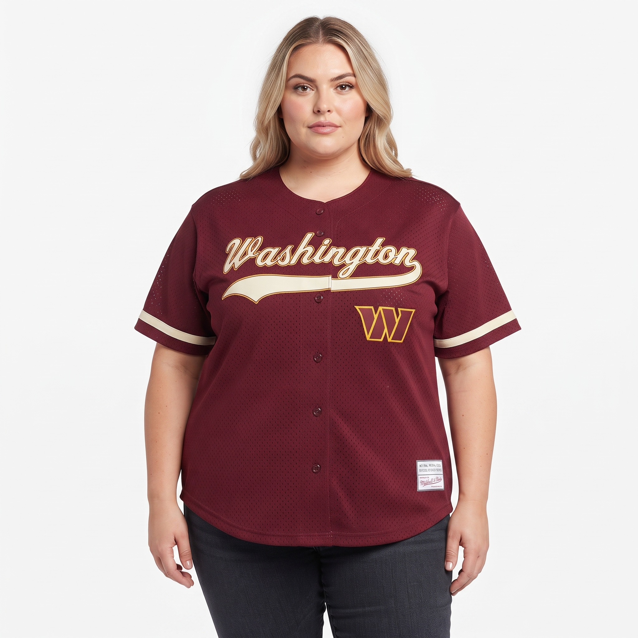 Women's Mitchell & Ness Burgundy Washington Commanders Plus Size Retro Roots Baseball Jersey