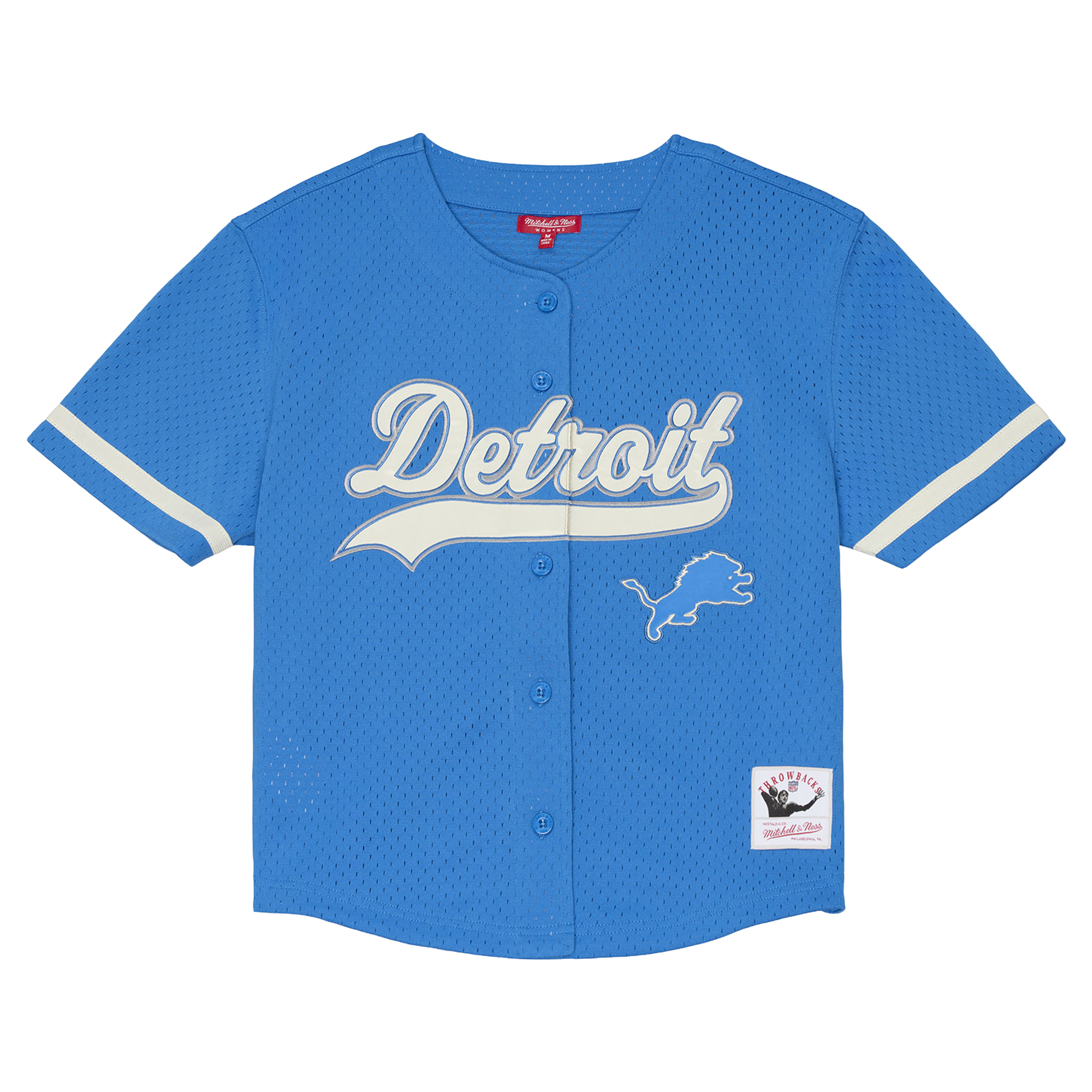 Women's Mitchell & Ness Blue Detroit Lions Plus Size Retro Roots Baseball Jersey