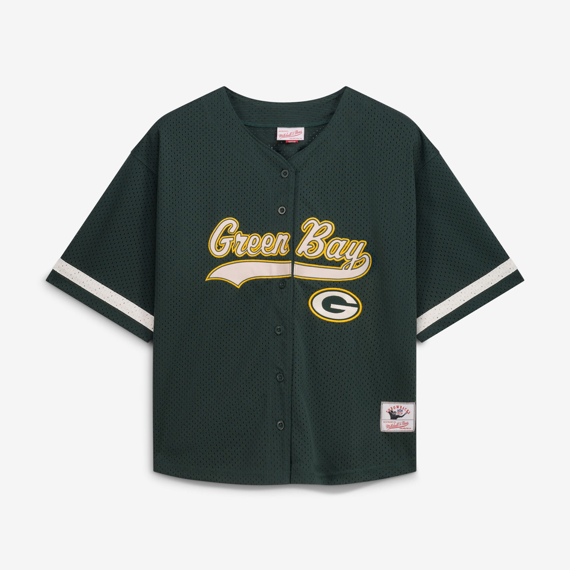 Women's Mitchell & Ness Green Green Bay Packers Plus Size Retro Roots Full-Button Baseball Jersey