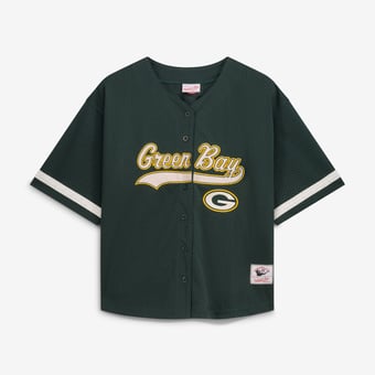 Women's Mitchell & Ness Green Green Bay Packers Plus Size Retro Roots Full-Button Baseball Jersey