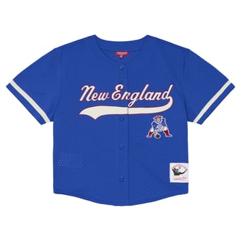 Women's Mitchell & Ness Royal New England Patriots Plus Size Retro Roots Baseball Jersey