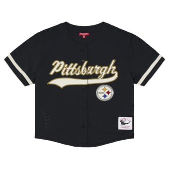 Women's Mitchell & Ness Black Pittsburgh Steelers Plus Size Retro Roots Baseball Jersey