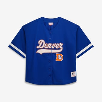 Women's Mitchell & Ness Royal Denver Broncos Plus Size Retro Roots Baseball Jersey