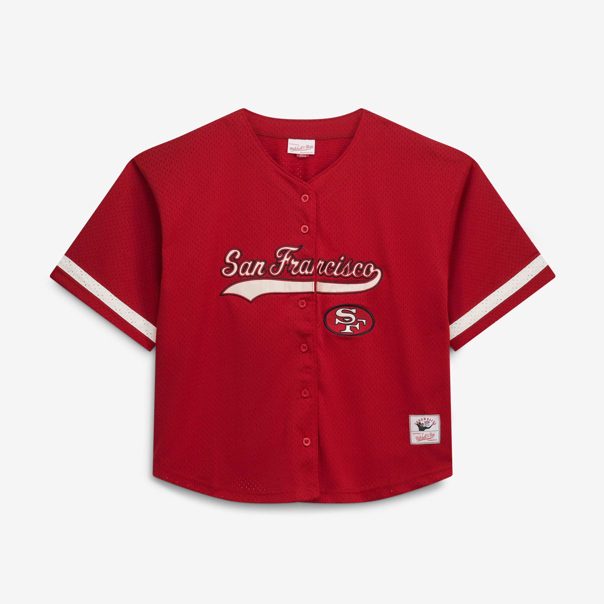 Women's Mitchell & Ness Scarlet San Francisco 49ers Plus Size Retro Roots Baseball Jersey