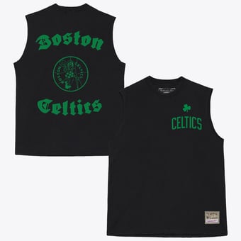 Men's Mitchell & Ness  Black Boston Celtics Hardwood Classics Muscle Cut Off T-Shirt
