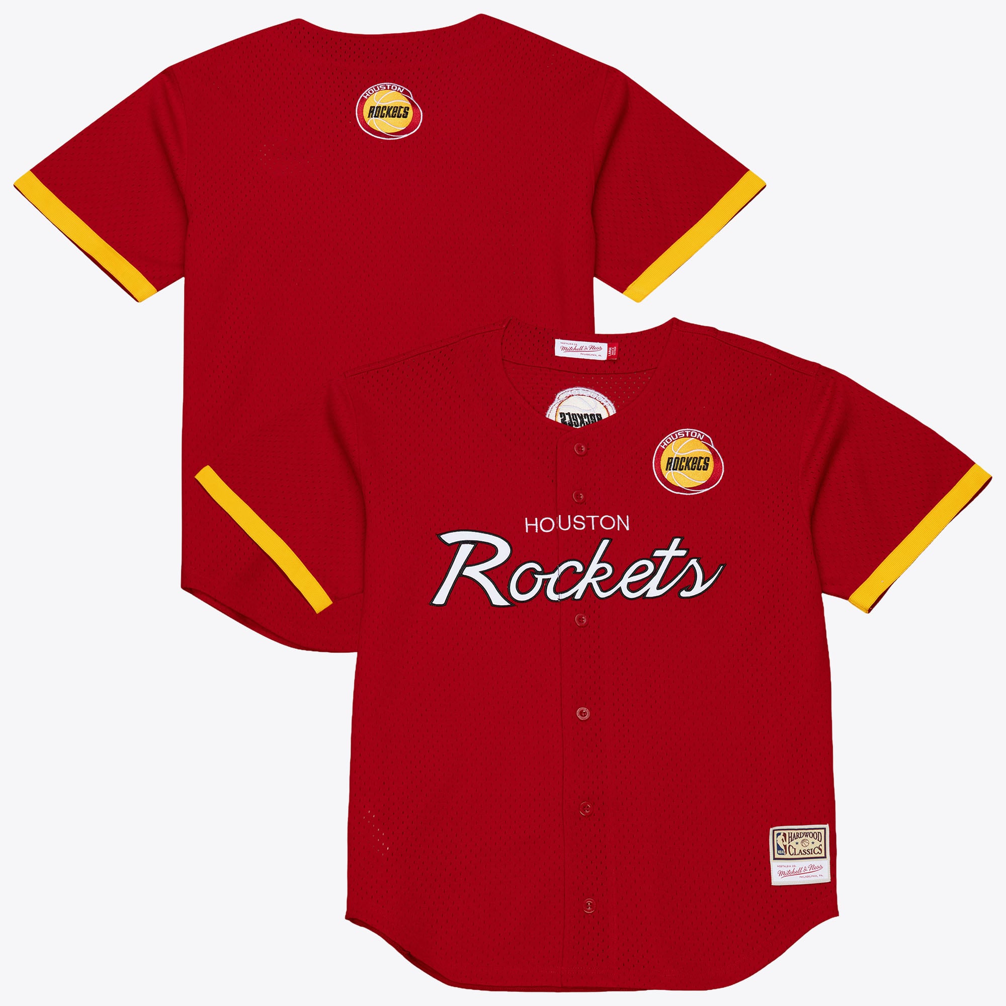 Men's Mitchell & Ness  Red Houston Rockets Hardwood Classics Head Coach Mesh Full-Button Fashion Jersey