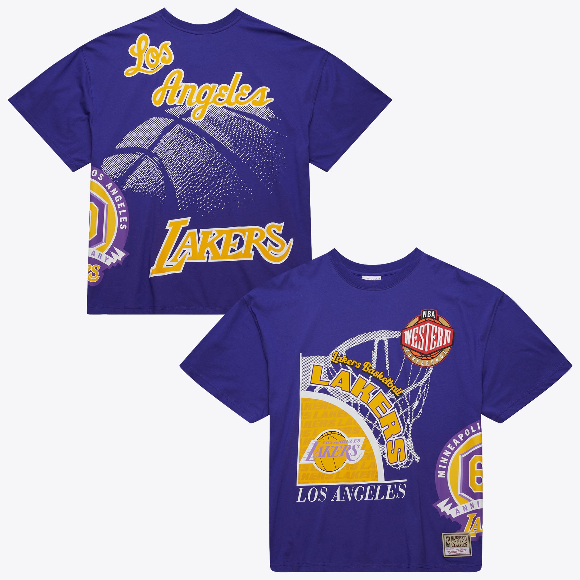 Men's Mitchell & Ness  Purple Los Angeles Lakers Hardwood Classics Logo Blast T-Shirt