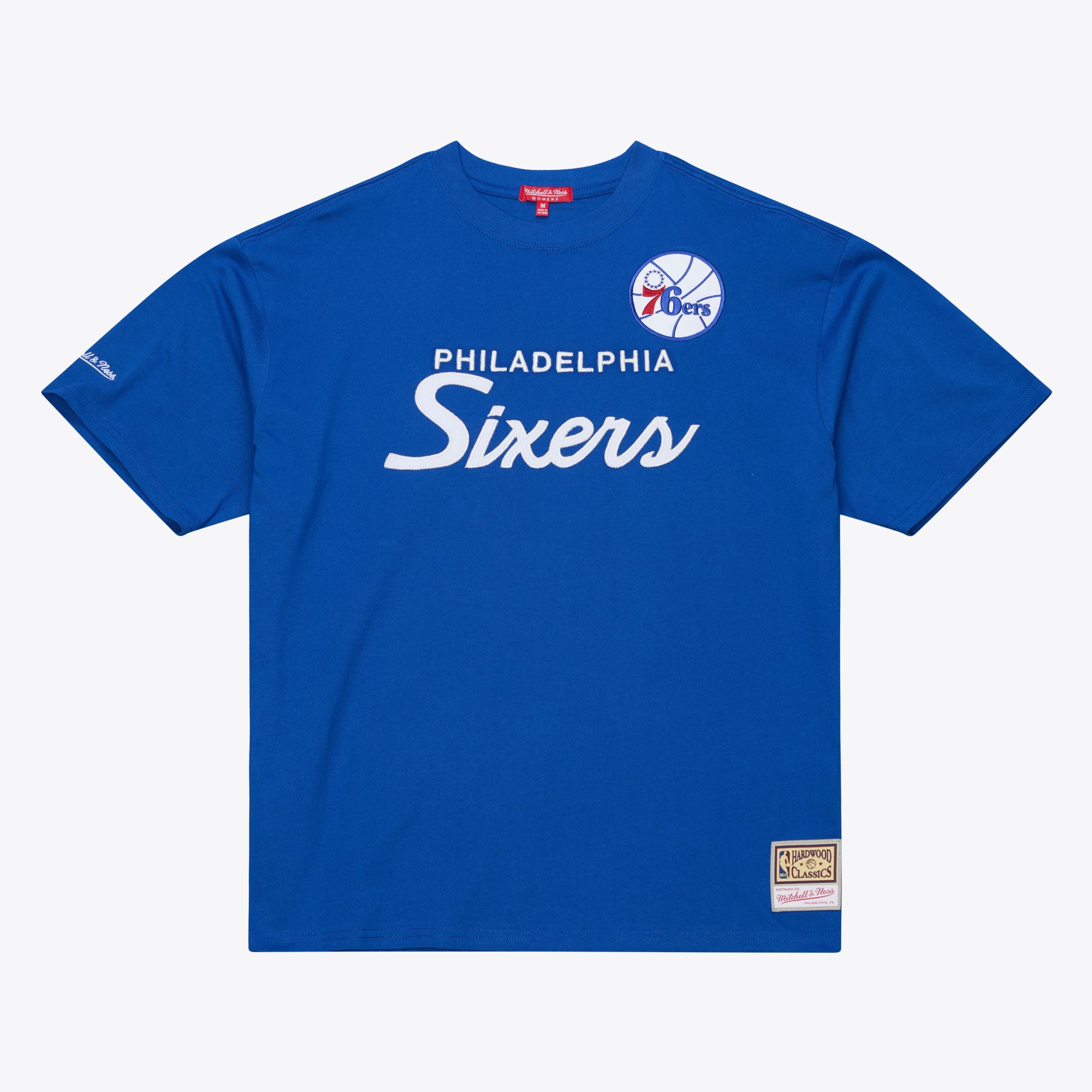 Women's Mitchell & Ness  Royal Philadelphia 76ers Hardwood Classics Head Coach T-Shirt