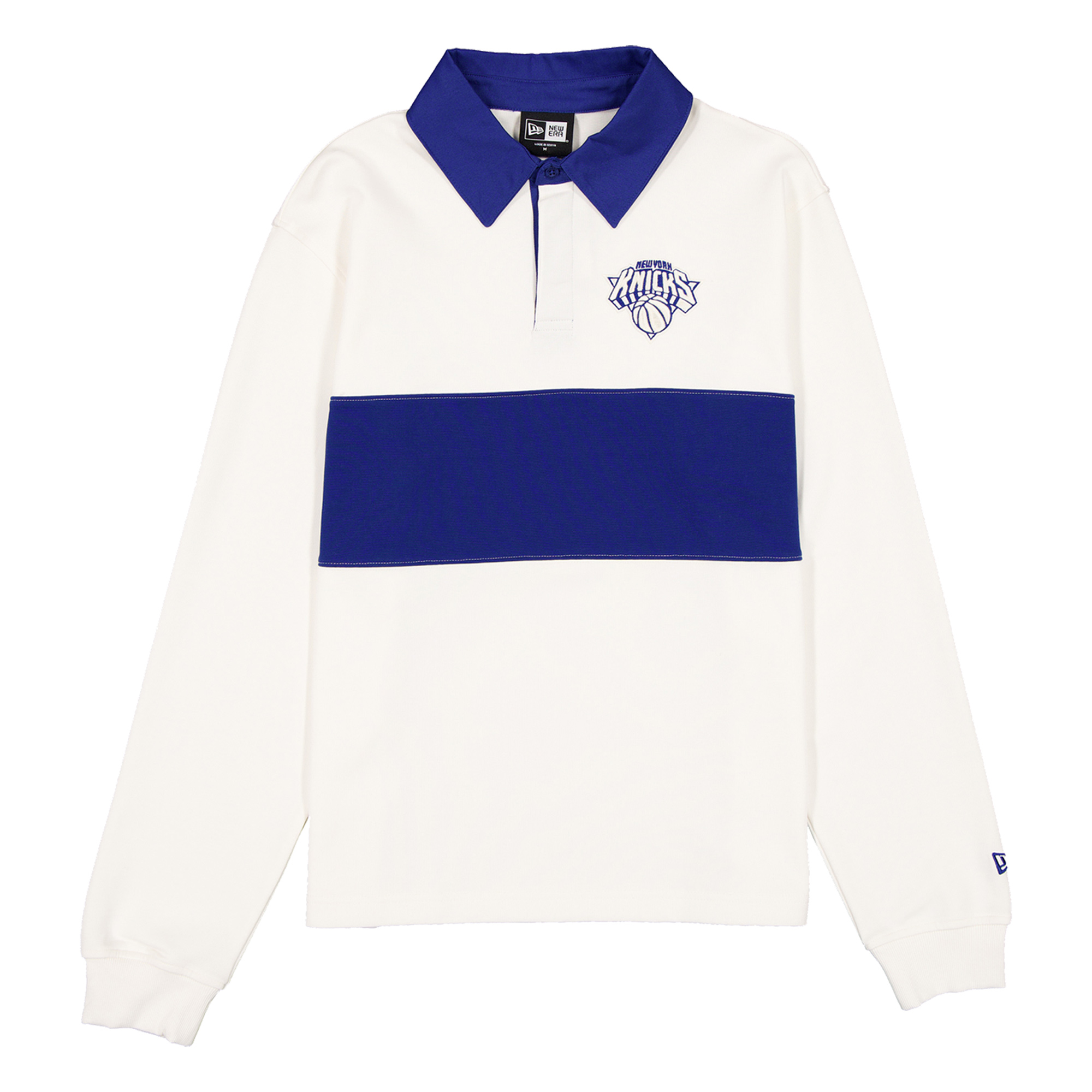 Unisex New Era Cream New York Knicks Color Block Embroidered Logo Rugby Long Sleeve T-Shirt