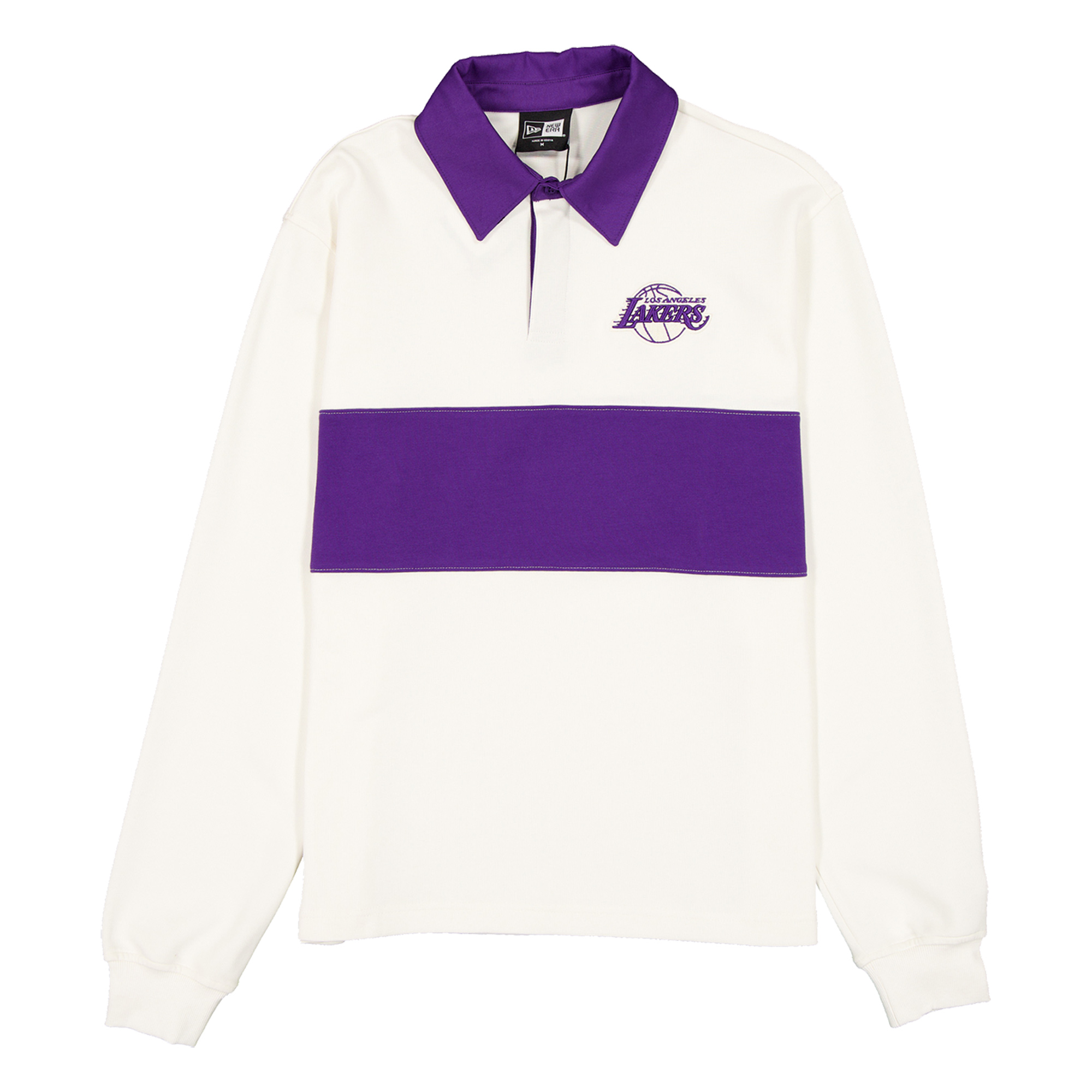 Unisex New Era Cream Los Angeles Lakers Color Block Embroidered Logo Rugby Long Sleeve T-Shirt