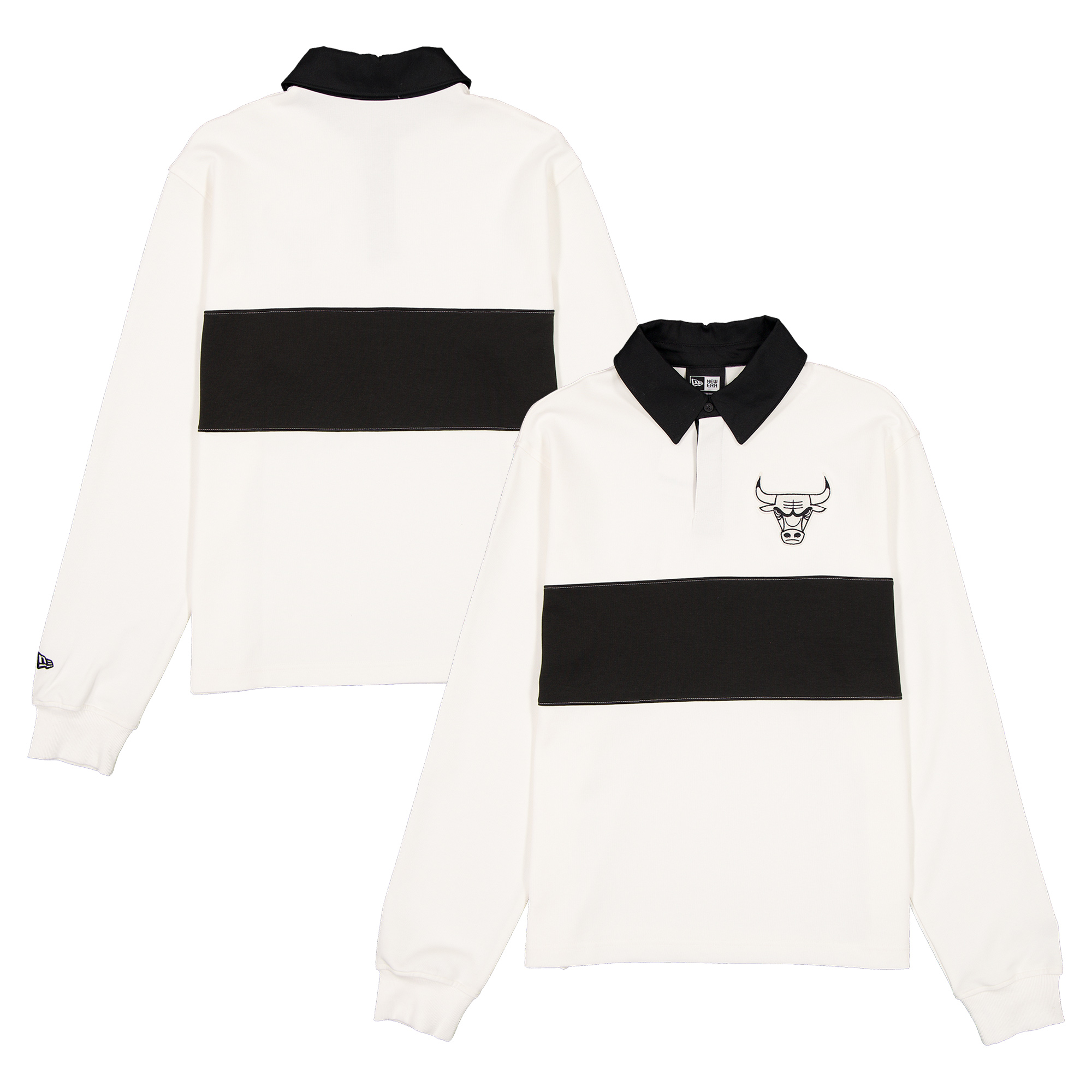 Unisex New Era Cream Chicago Bulls Color Block Embroidered Logo Rugby Long Sleeve T-Shirt