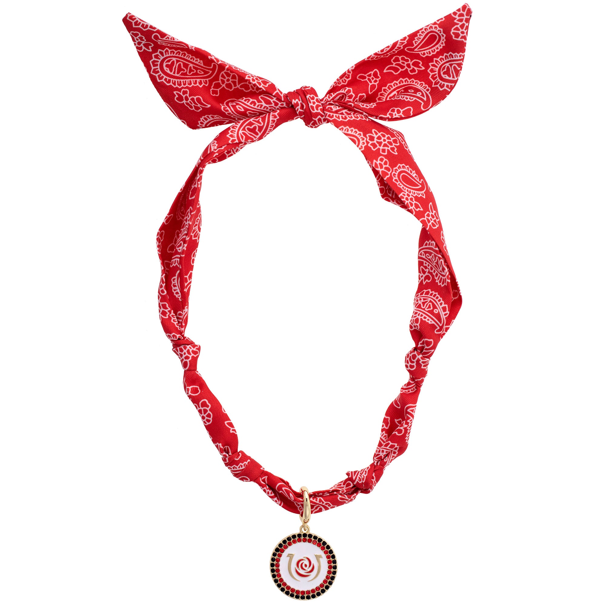 CANVAS Style Kentucky Derby  Bandana Scarf Necklace with 18k Gold-Plated Pave Pendant