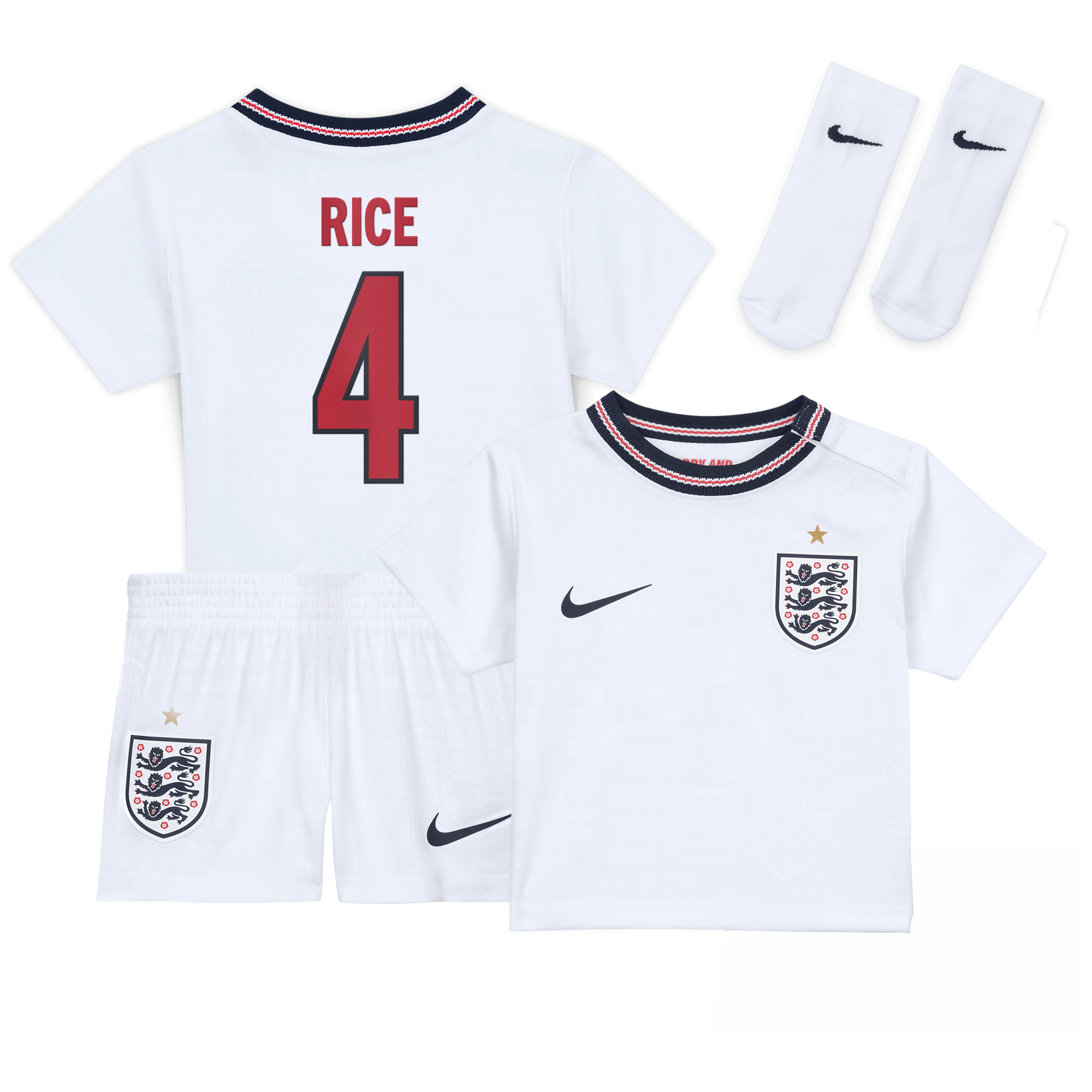 Conjunto Nike Stadium de la 1ª equipación del Inglaterra 2026 - Bebés dorsal Rice 4: retailer-supplied image