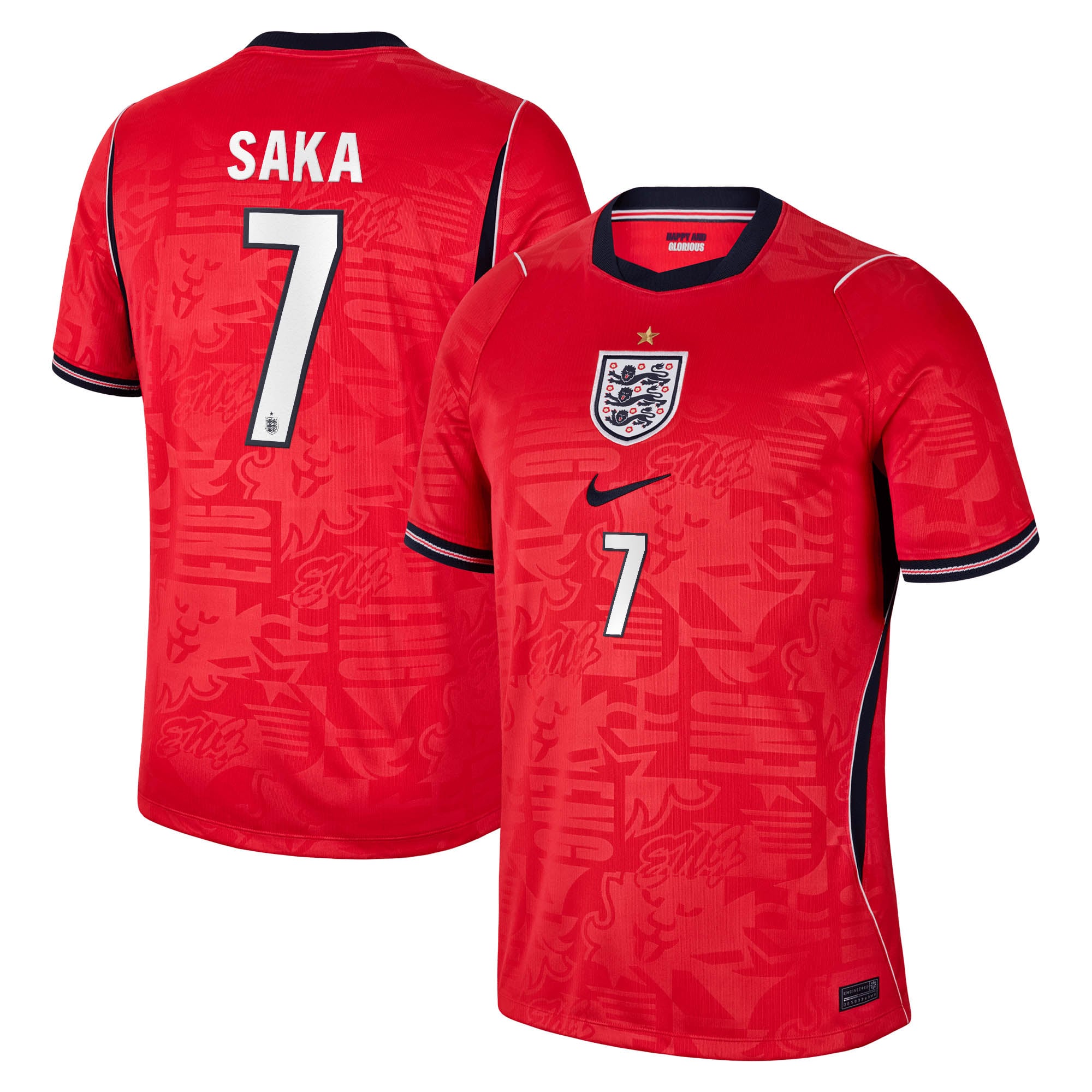 England Nike Away Stadium Shirt 2026 with Saka 7 printing: retailer-supplied image