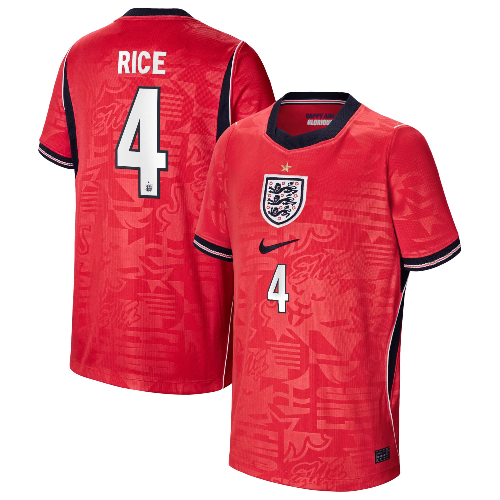 England Nike Away Stadium Shirt 2026 - Kids with Rice 4 printing: retailer-supplied image