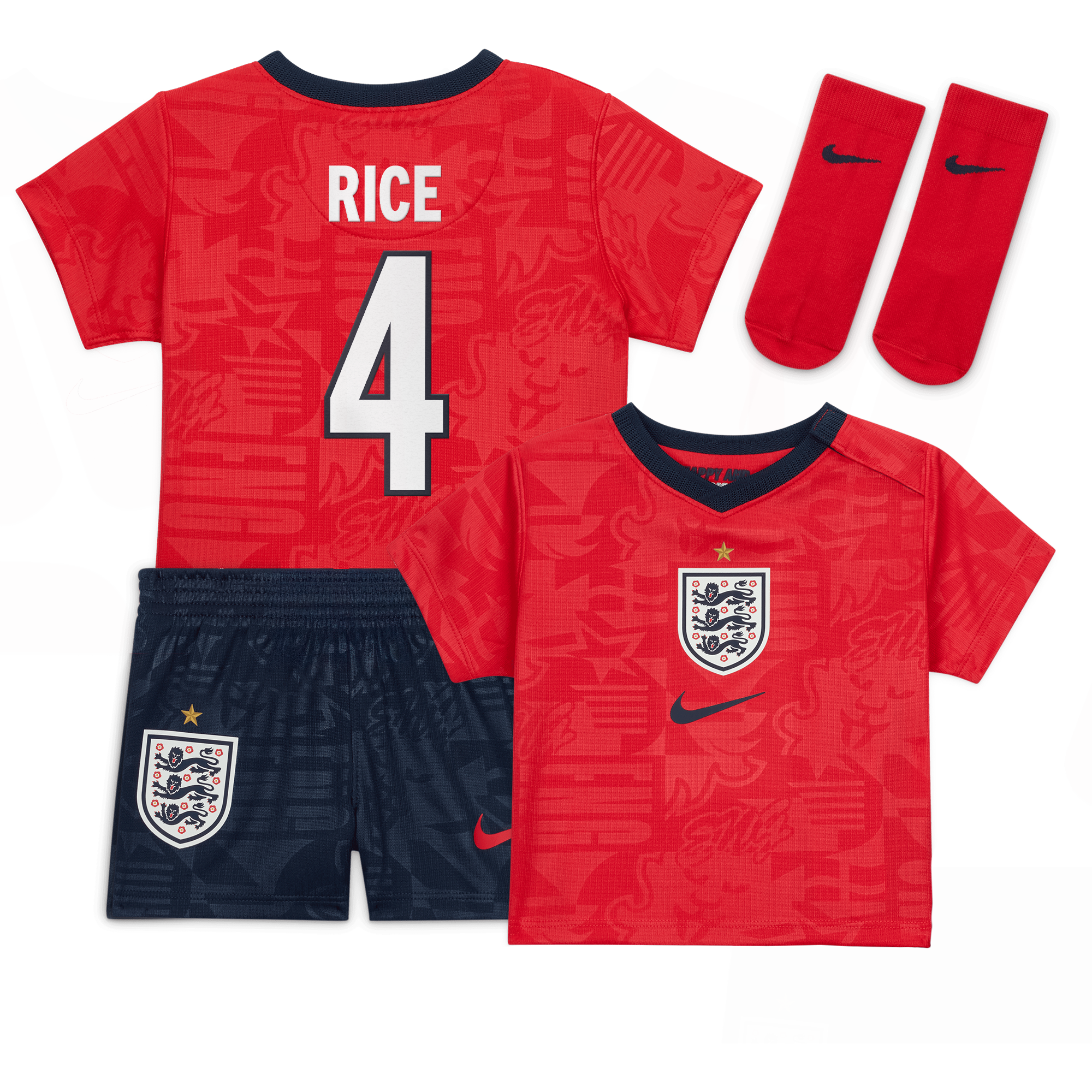 Tenue Extérieur Angleterre Nike Stadium 2026 - Bébé avec flocage Rice 4: retailer-supplied image