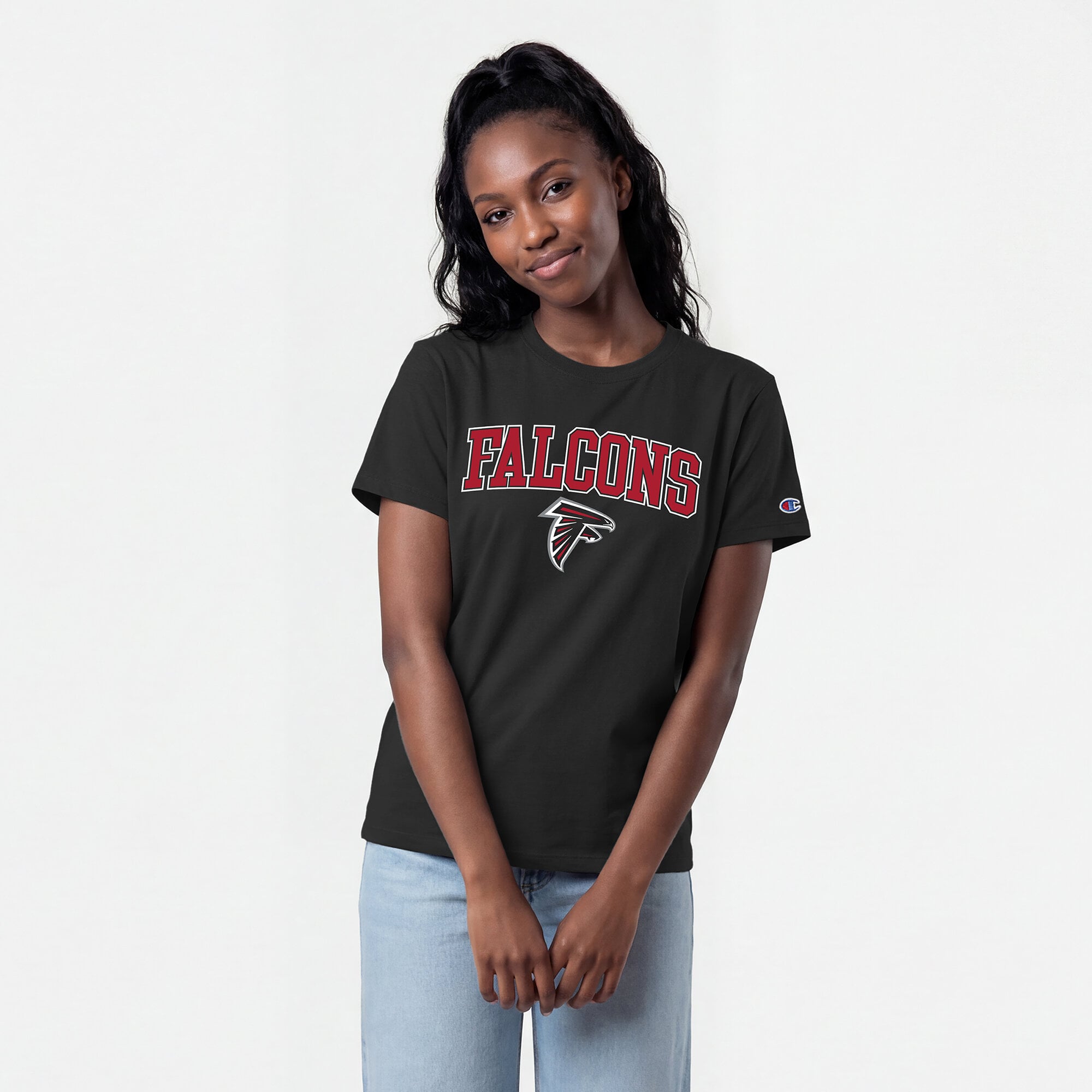 Women’s Champion Black Atlanta Falcons Arched Over Logo T-Shirt Women’s Champion Black Atlanta Falcons Arched Over Logo T-Shirt