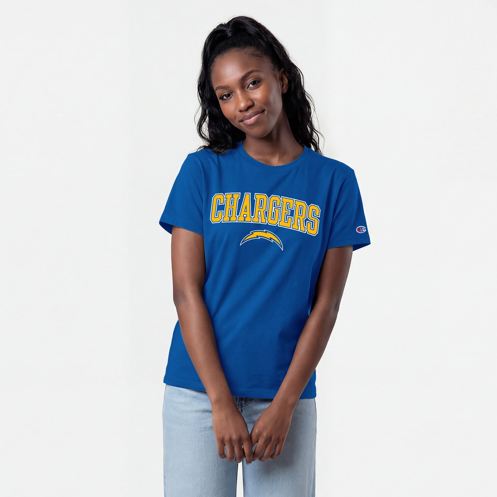 Women's Champion Royal Los Angeles Chargers Arched Over Logo T-Shirt
