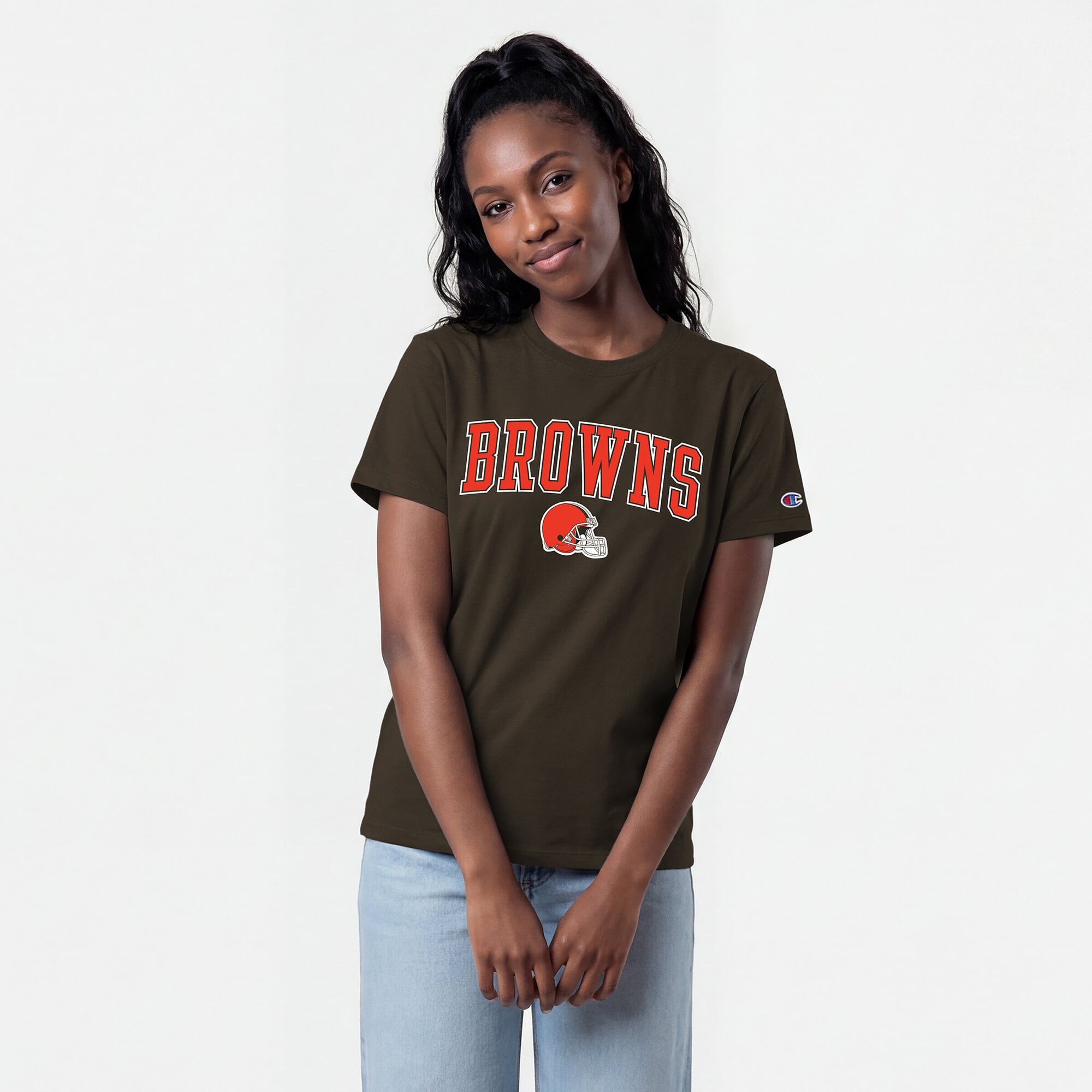 Women’s Champion Brown Cleveland Browns Arched Over Logo T-Shirt Women’s Champion Brown Cleveland Browns Arched Over Logo T-Shirt