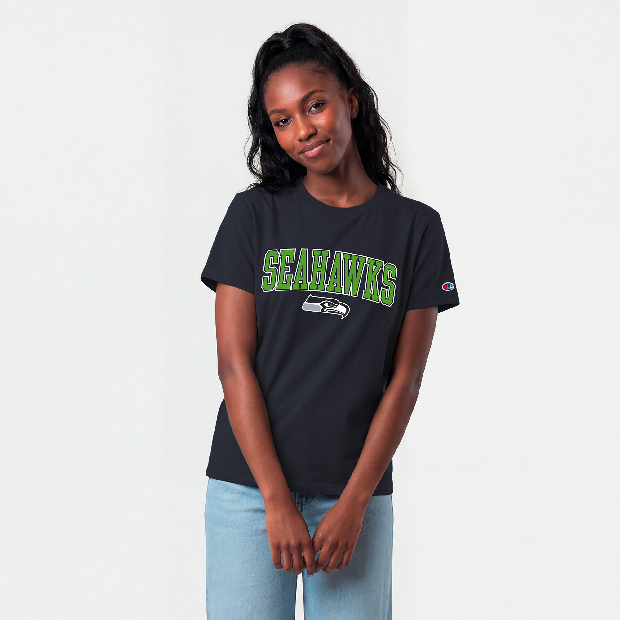 Champion Women's College Navy Seattle Seahawks Arched Over Logo T-Shirt - College Navy