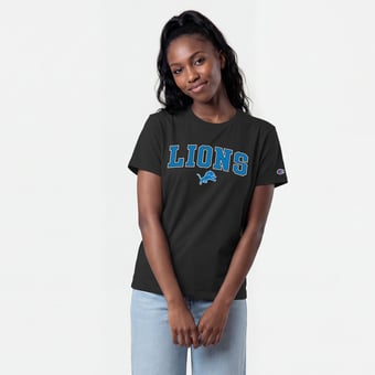 Women's Champion Black Detroit Lions Arched Over Logo T-Shirt