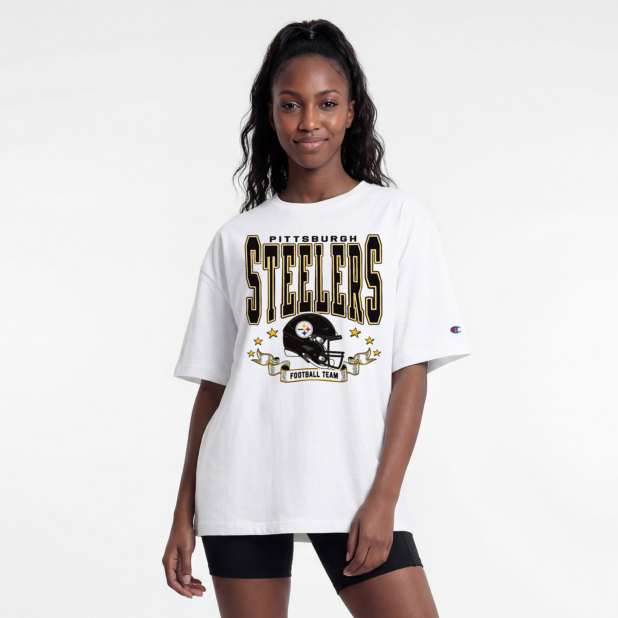 Women's Champion  White Pittsburgh Steelers Oversized T-Shirt