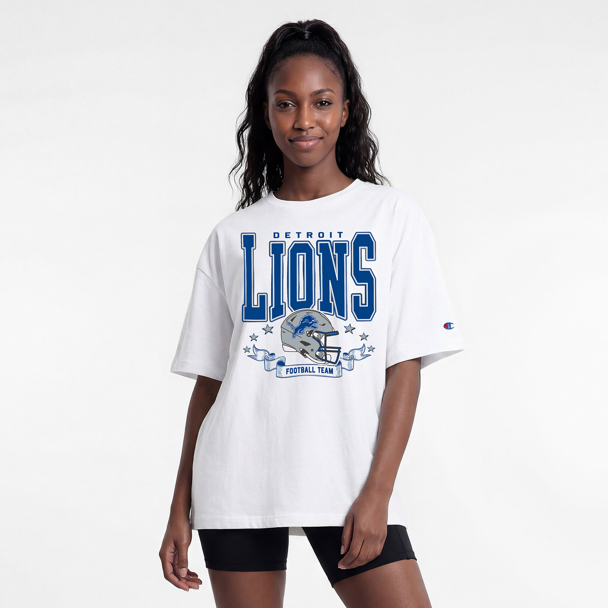 Women's Champion White Detroit Lions Oversized T-Shirt