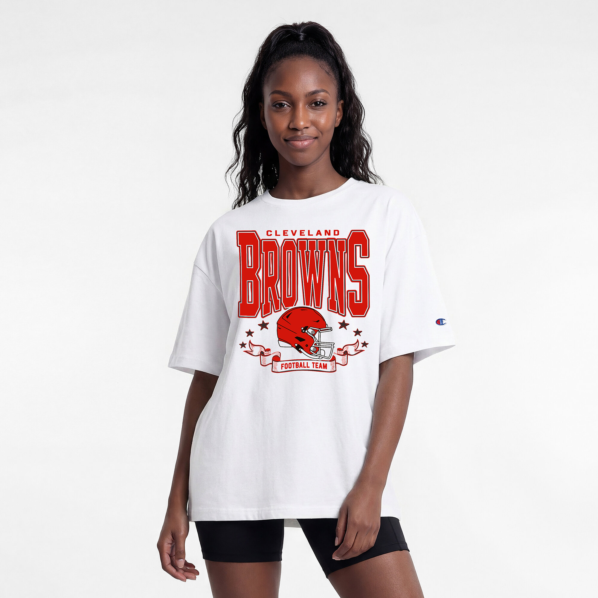 Women's Champion White Cleveland Browns Oversized T-Shirt